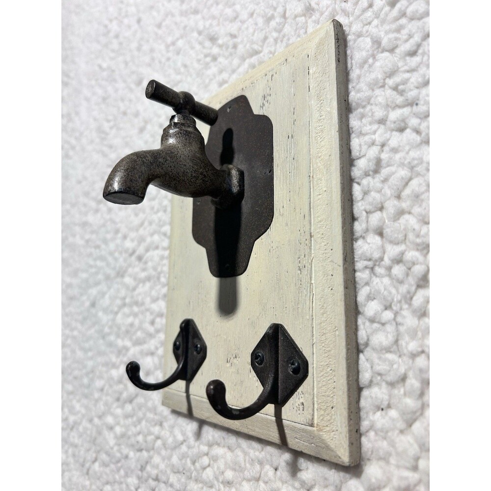 International Bazaar Rustic Faucet Wall Hook Key Rack Vintage Wood Metal